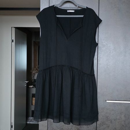 🐸 ZARA TUNIKA KLEID M SCHWARZ CREPPE TOP ZUSTAND