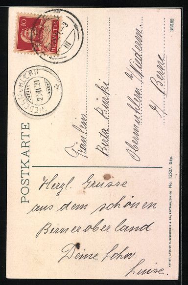 Cartoline postali: AK Spiez, Blick auf Kirche, 1921 – Usato da Berlin venduto da bartko-reher 1