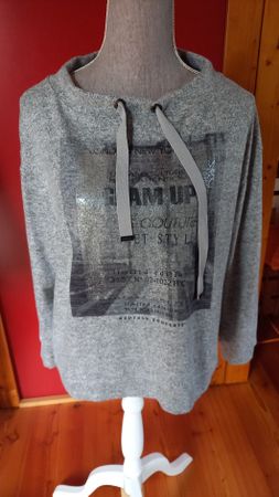 Monari Pullover grau mit Print Grösse 40 guter Zustand