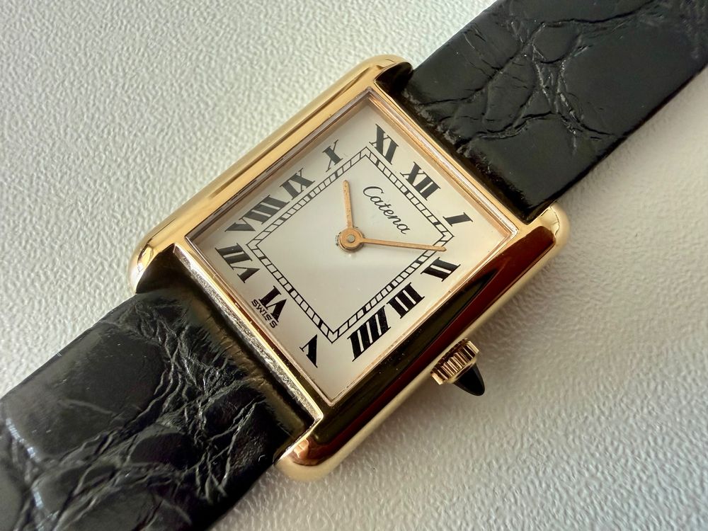 CATENA steel/gold Tank type SMALL Mechanical Swiss (Neuf avec