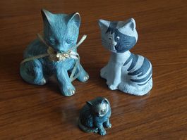 lot de 3 figurines chats déco, céramique et pierre