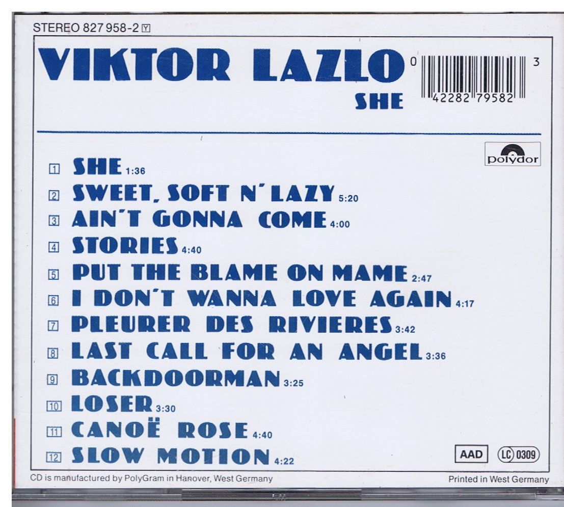 CDs: Viktor Lazlo – She – Gebraucht aus Unterengstringen von Lastchance 1