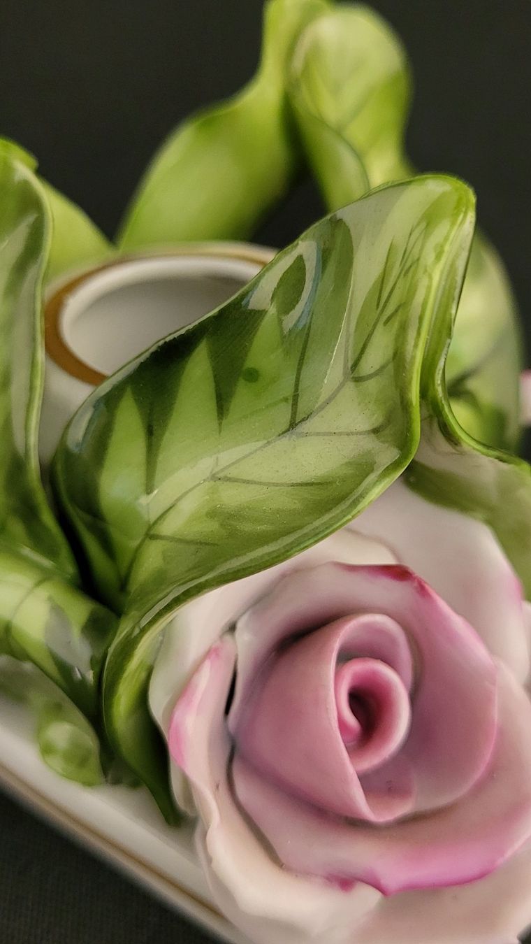 Herend Portacandele: Kerzen-Ständer mit Rosen HEREND – Usato da Basel venduto da spinne02 6