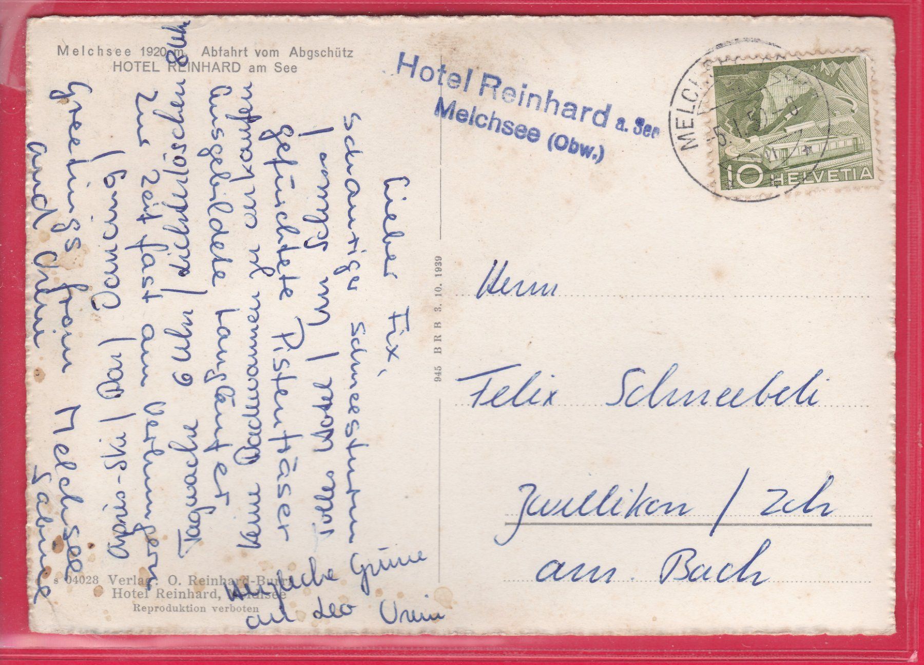 Ansichtskarten: MELCHSEE, ABFAHRT AM ABGSCHÜTZ, 5.1.1952 – Gebraucht aus Oberrieden von Gebirgsstelze 1