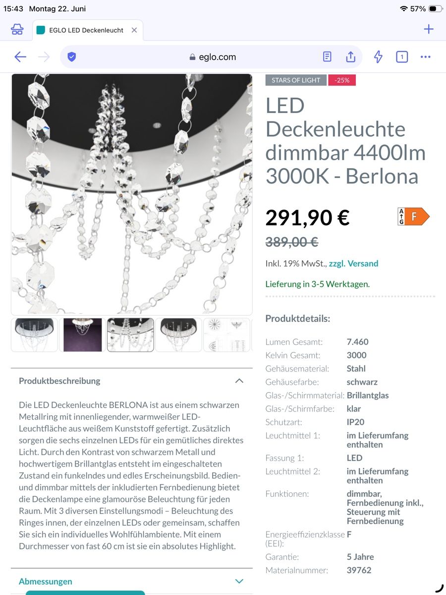 Eglo Lampadari & plafoniere: Deckenleuchte Berlona LED dimmbar – Usato da Weisslingen venduto da Jannaki 4