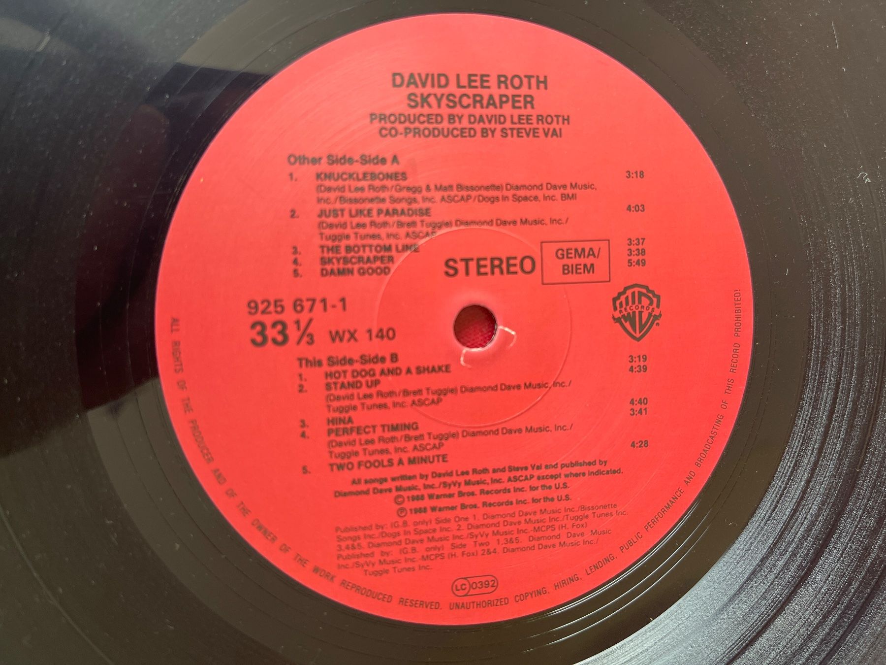Vinyles: A559/David Lee Roth - Skyscraper – D'occasion à Frutigen par Philippe_jsp 2