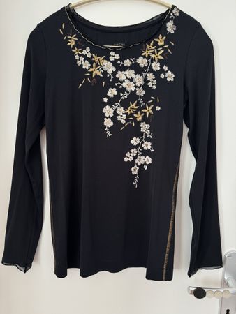 Marc Cain Black Floral Long Sleeve Top - Size S