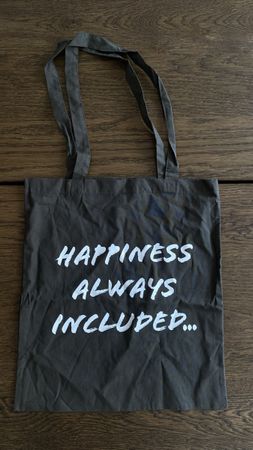 Stofftasche Baumwolle bedruckt neu Happiness braun grau 