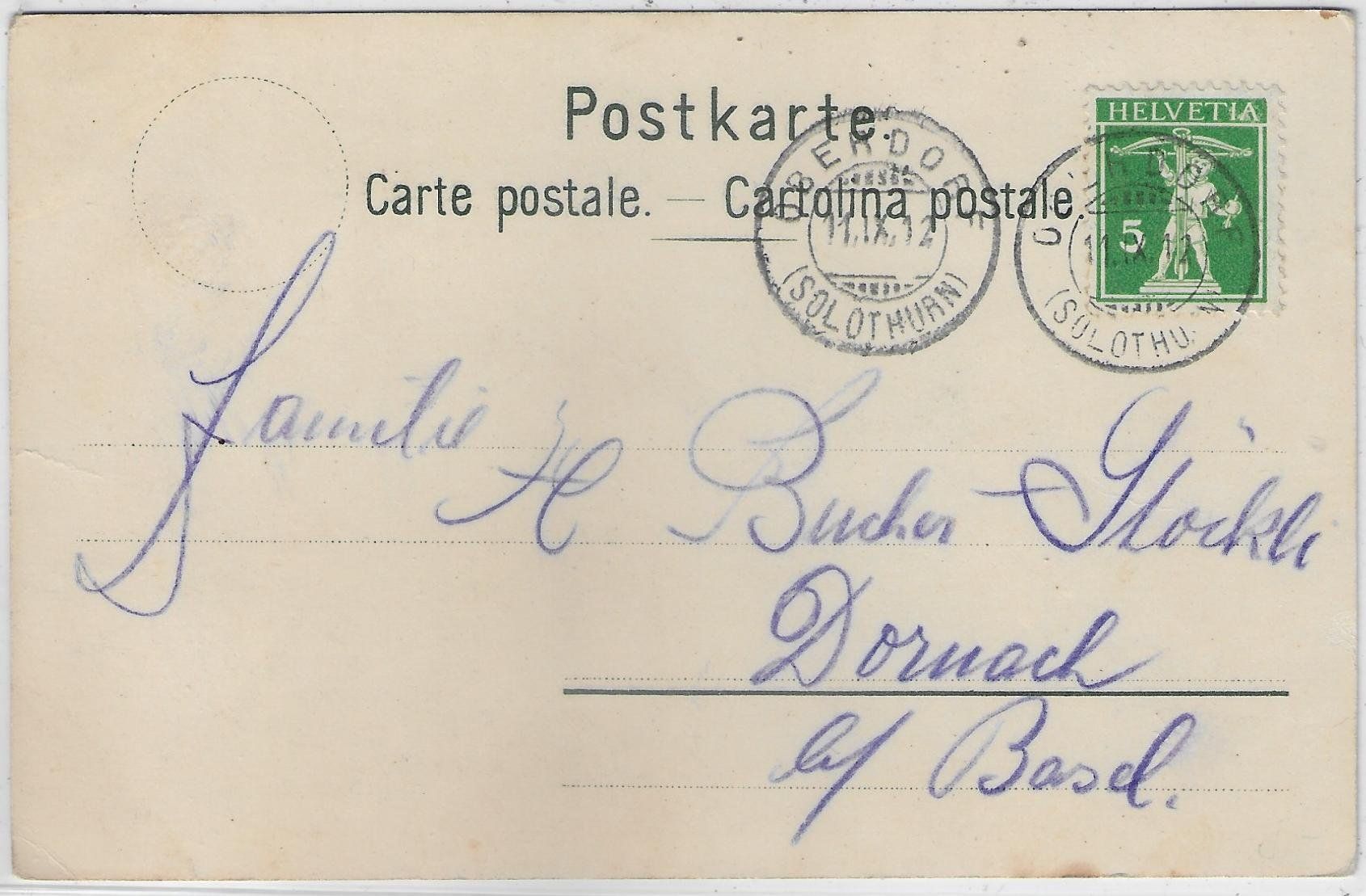 Cartoline postali: Gruss aus Oberdorf SO - Kirche - Jugendstil – Usato da Ettingen venduto da Kartenplanet 1