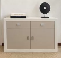 Buffet blanc et beige 2 tiroirs 2 portes