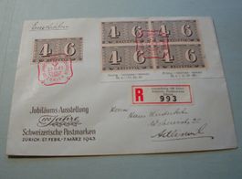 Sonderbrief 10 Jahre Postmarken, 1943, 4erblock, roter-o