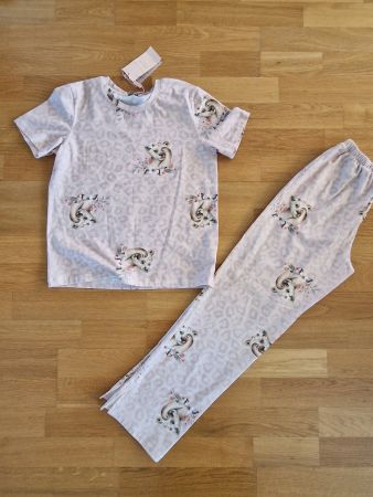 Neu Loungewear T-Shirt Hose mit Faultier Muster, Gr 116-122