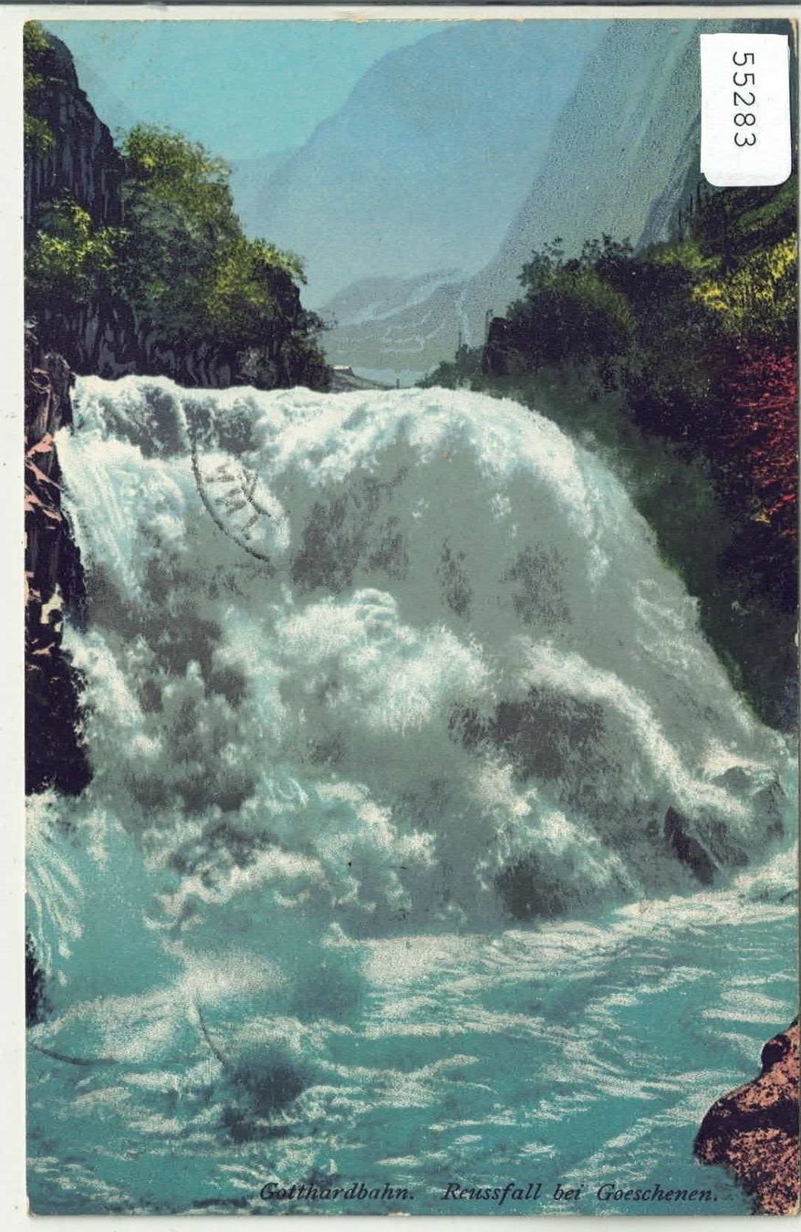 Ansichtskarten: Gotthardbahn - Reussfall bei Göschenen - Litho – Gebraucht aus Ettingen von Kartenplanet