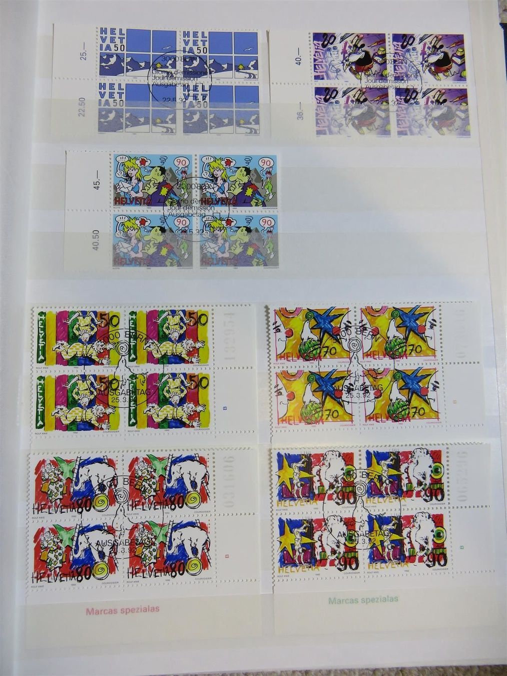 Tutti i francobolli: 1992 4er-Blocks ET inkl. PJ + PP – Usato da Spiez venduto da Crazyduck 2