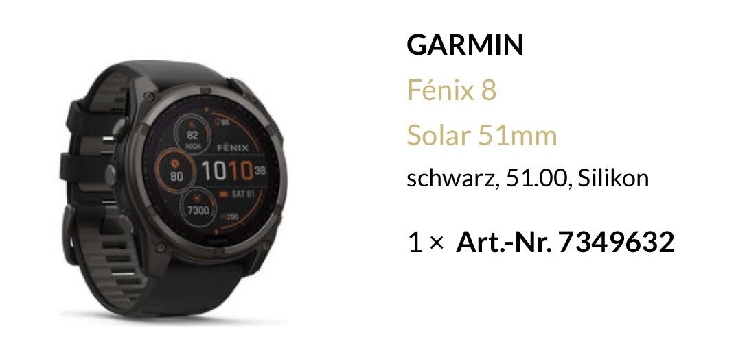Fenix Smartwatch: Fenix 8 Solar 51mm – Nuovo (secondo la descrizione) da Riehen venduto da reto.boehner