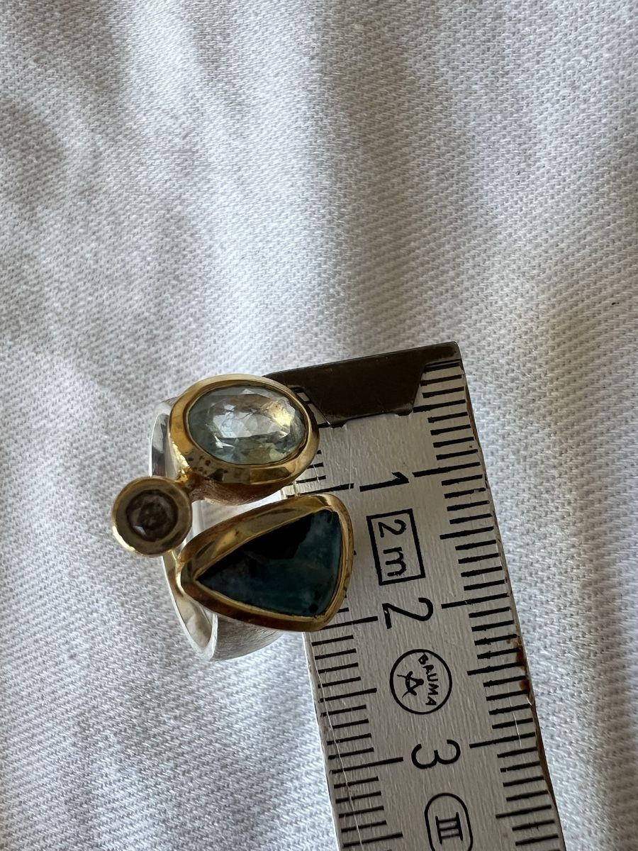 Anelli: 925 Silberring mit Aquamarin, Opal & Diamant | Handarbeit – Usato da Bolligen venduto da Solina12 6