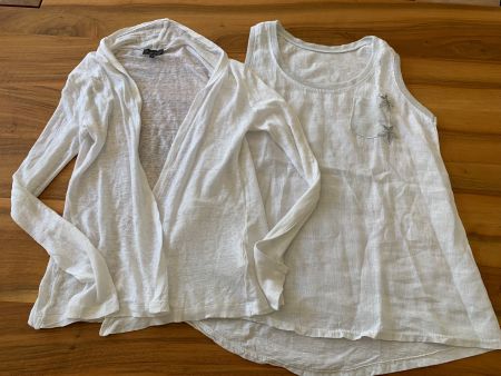 MARY RICH Leinen Twinset weiss Grösse S