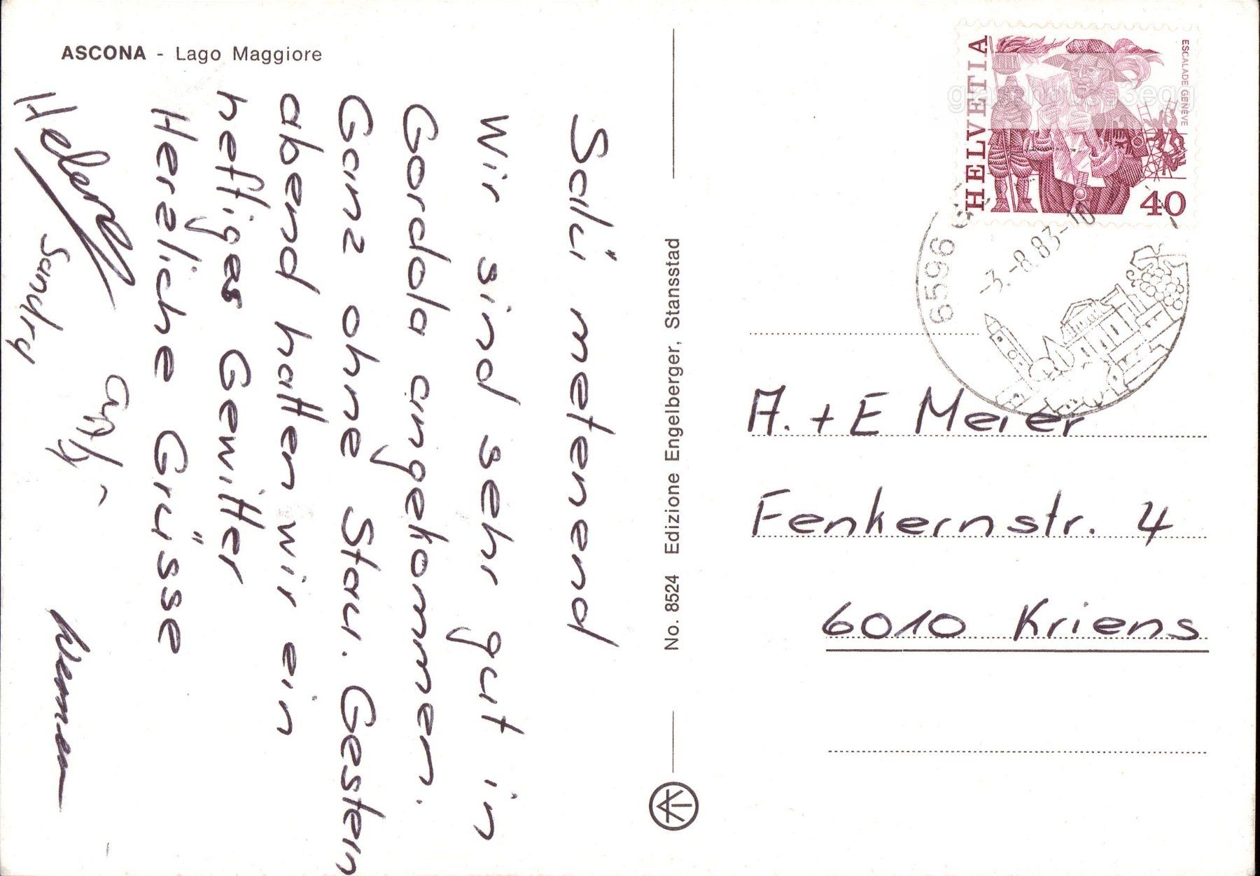 Cartoline postali: AK 1983 ASCONA - Lago Maggiore – Usato da Eggersriet venduto da glasshouse3egg 1