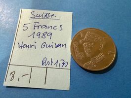 SUISSE : 5 FRANCS 1989 - Henri Guisan