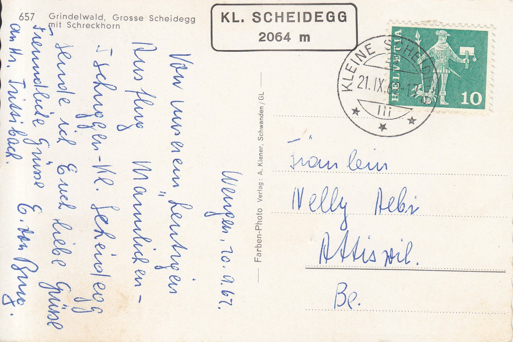 Ansichtskarten: Grosse Scheidegg 1962 – Gebraucht aus Bürglen TG von StampGraf 1