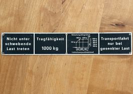 Achtung altes Hinweisschild Lastwagen, Kran 29.8 x 5.1 cm