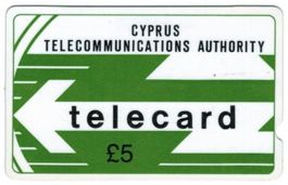 Telefonkarte Zypern 5£ CYP-M-14 1988 tiefe Kerbe, 10CYP oben