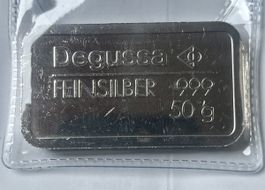 Silberbarren Degussa Feinsilber 999 Gewicht 50 Gramm