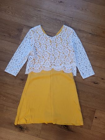 Sandro Kleid gelb weiss mit Spitze Grösse 3 guter Zustand