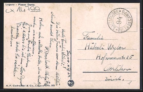 Cartoline postali: AK Lugano, Piazza Dante, 1924 – Usato da Berlin venduto da bartko-reher 1