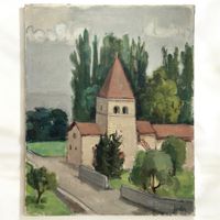 BENDER peinture paysage huile sur toile "Saint-Sulpice, VD"
