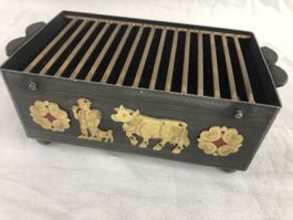 Vintage Aschenbecher mit Messing Applikationen, speziell