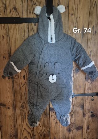 Baby Winteroverall Bär grau mit Kapuze Grösse 74