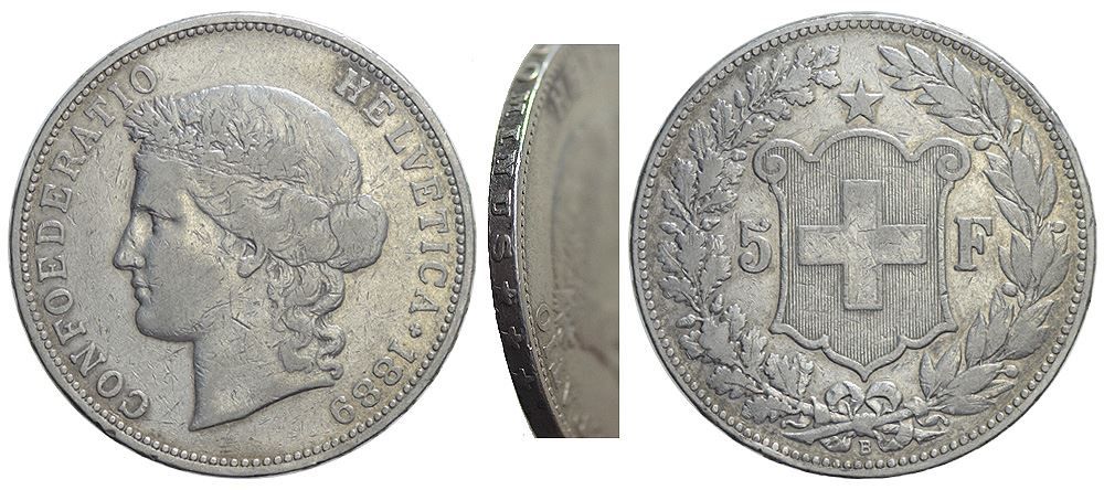 Alle Münzen: 5 Franken 1889 Var. B5 – Gebraucht aus Chiasso von Novamarketing