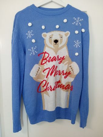H&M Ugly Christmas Sweater Gr. M blau Eisbär