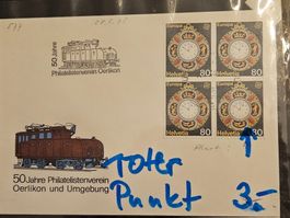 Brief mit Abart Europamarke 1976, "Roter Punkt" in 4erblock