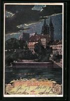 Künstler-AK Basel, Münster bei Nacht