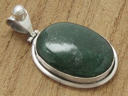 grosser Vintage Anhänger Silber 925  Aventurin grün + Perle