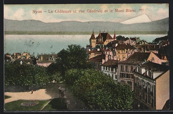 Cartoline postali: Nyon, Le Châteaux et vue Générale et  – Usato da Berlin venduto da bartko-reher