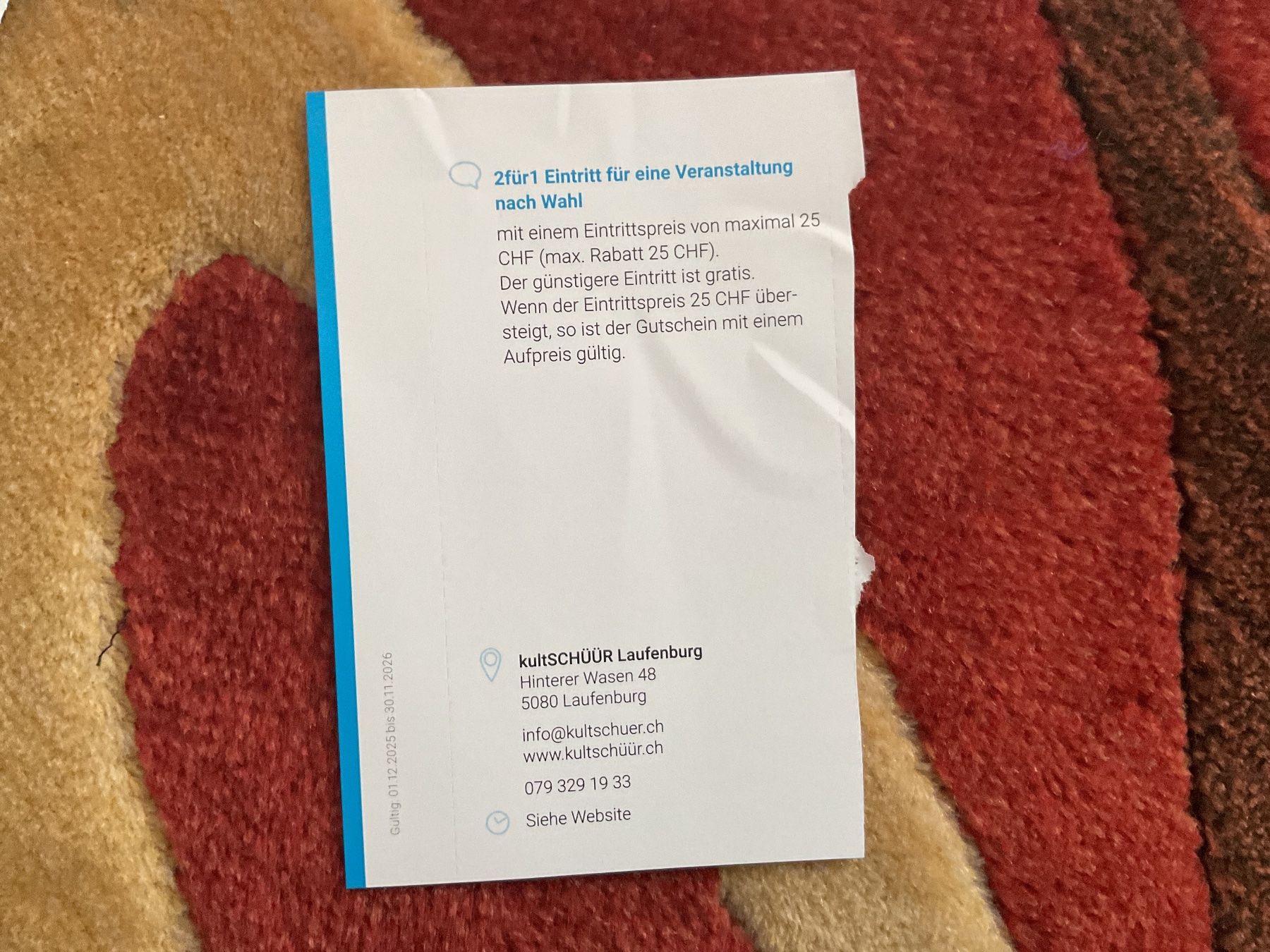 Gutscheine: Six Bons 2 pour 1 pour Laufenburg – Neu (gemäss Beschreibung) aus Düdingen von Yellow 8