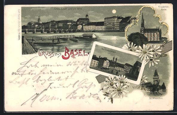 Cartoline postali: Litho Basel, Barfüsserplatz, St. Albant – Usato da Berlin venduto da bartko-reher