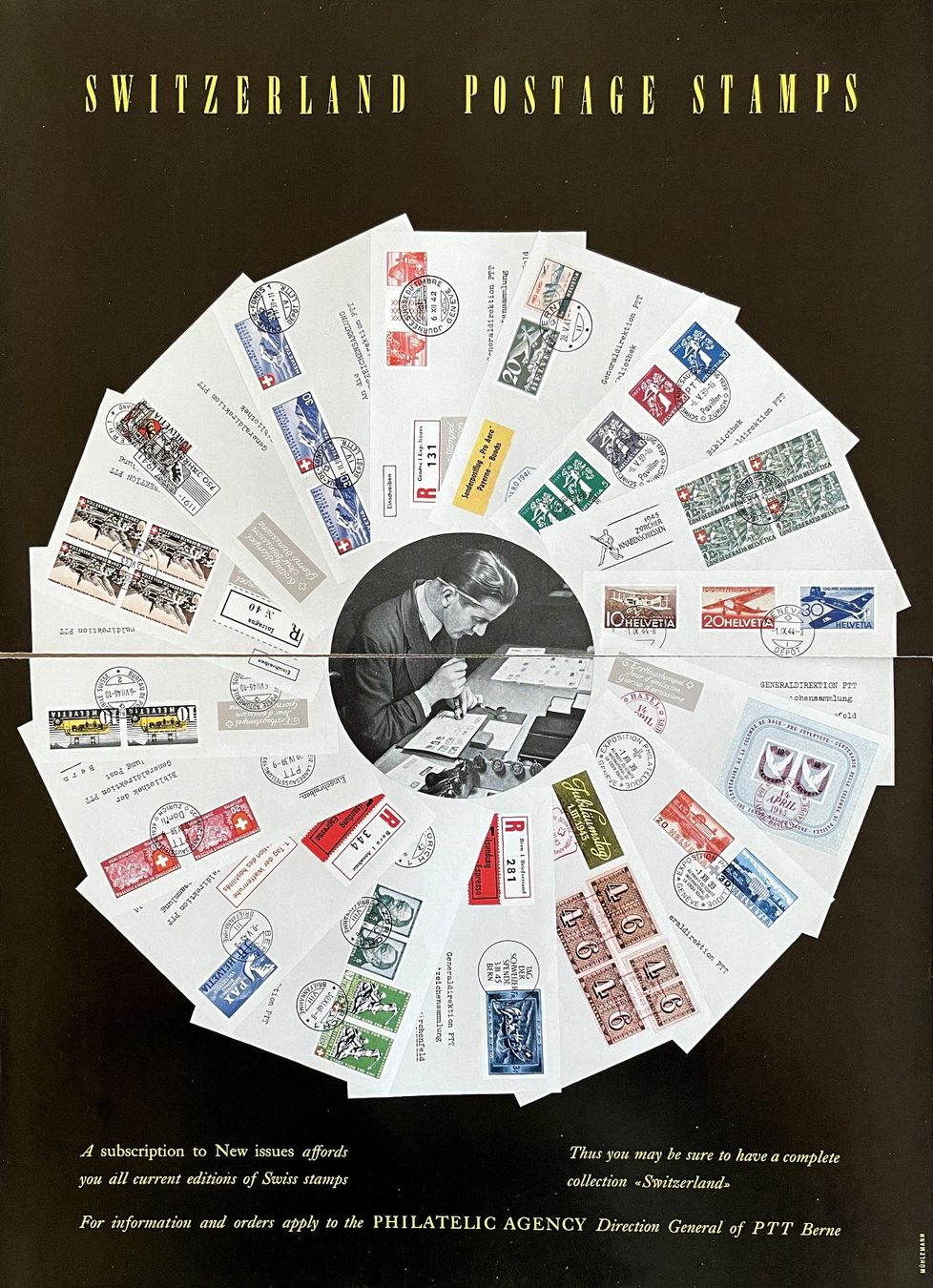 Poster & Bilder: Schweizer Briefmarken- 4 alte Werbungen /Réclames 1946/47 – Gebraucht aus Savagnier von Ne2065 2