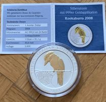 Kookaburra Münze 2008 / 1 Unze Silber gilded mit Zertifikat