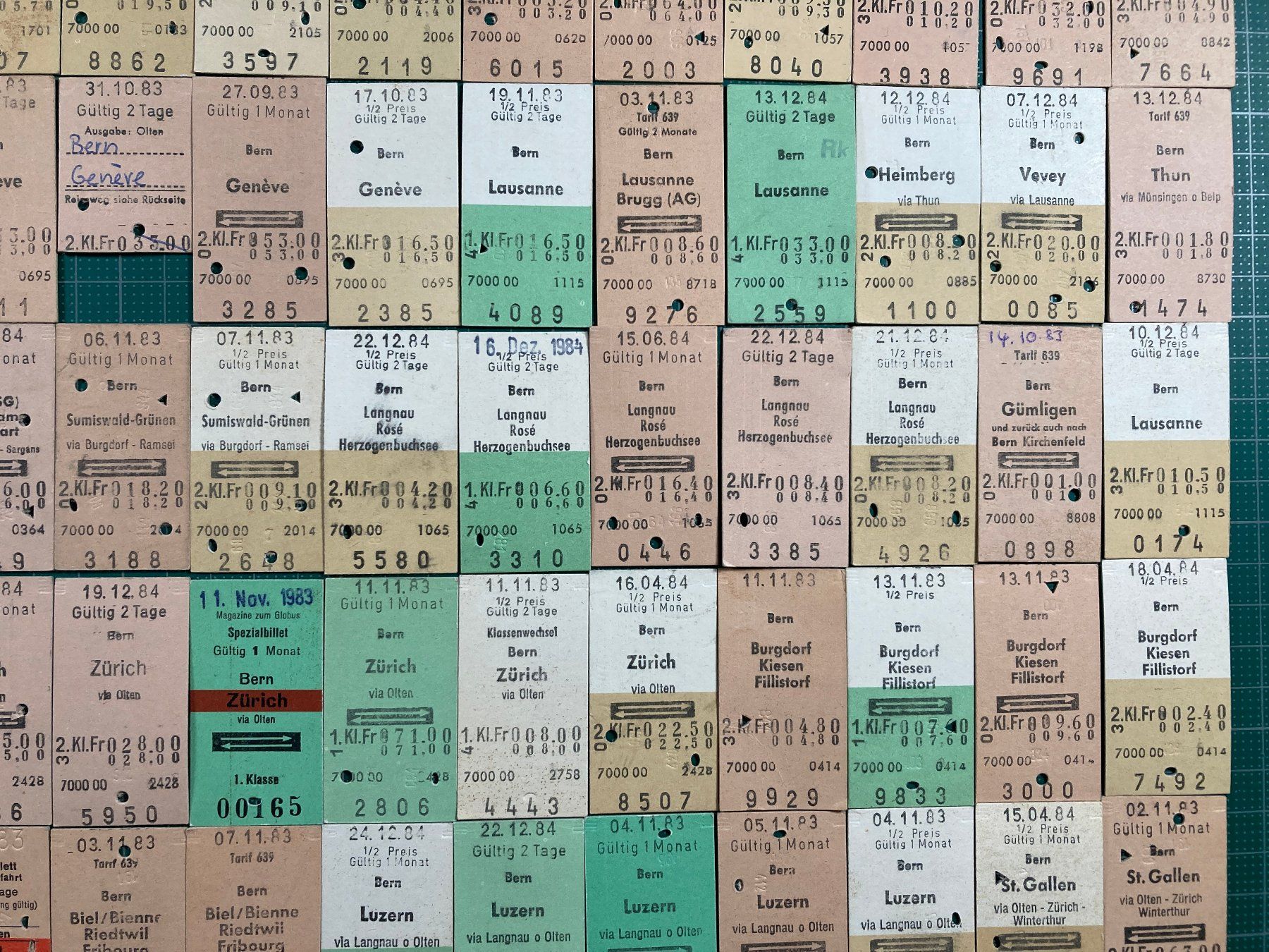 Biglietti: BERN, 120 verschiedene Bahn Billette, SBB, 1983, 1984 – Usato da Lenzburg venduto da fh1 3