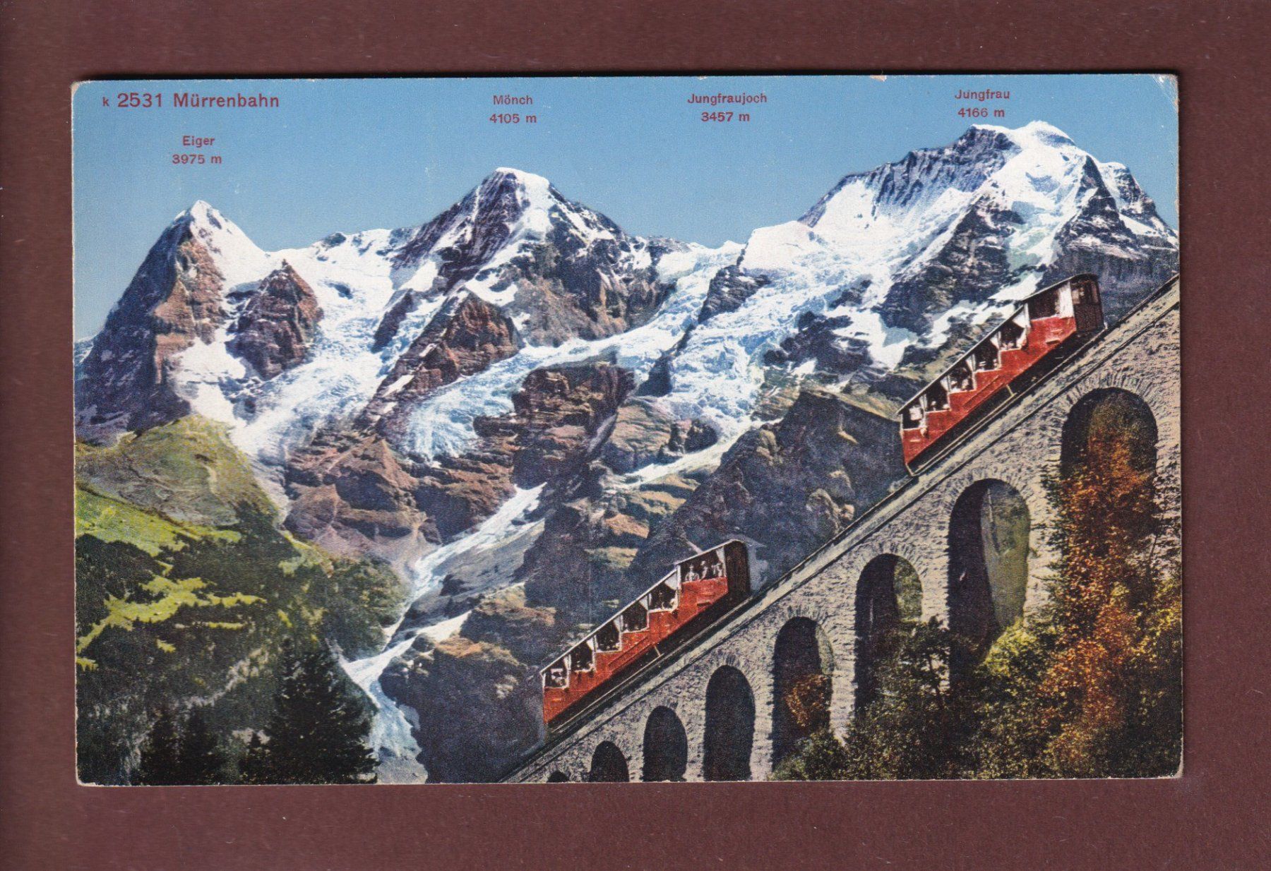 Cartoline postali: MÜRRENBAHN - Eiger - Mönch - Jungfrau – Usato da Pully venduto da nicecards