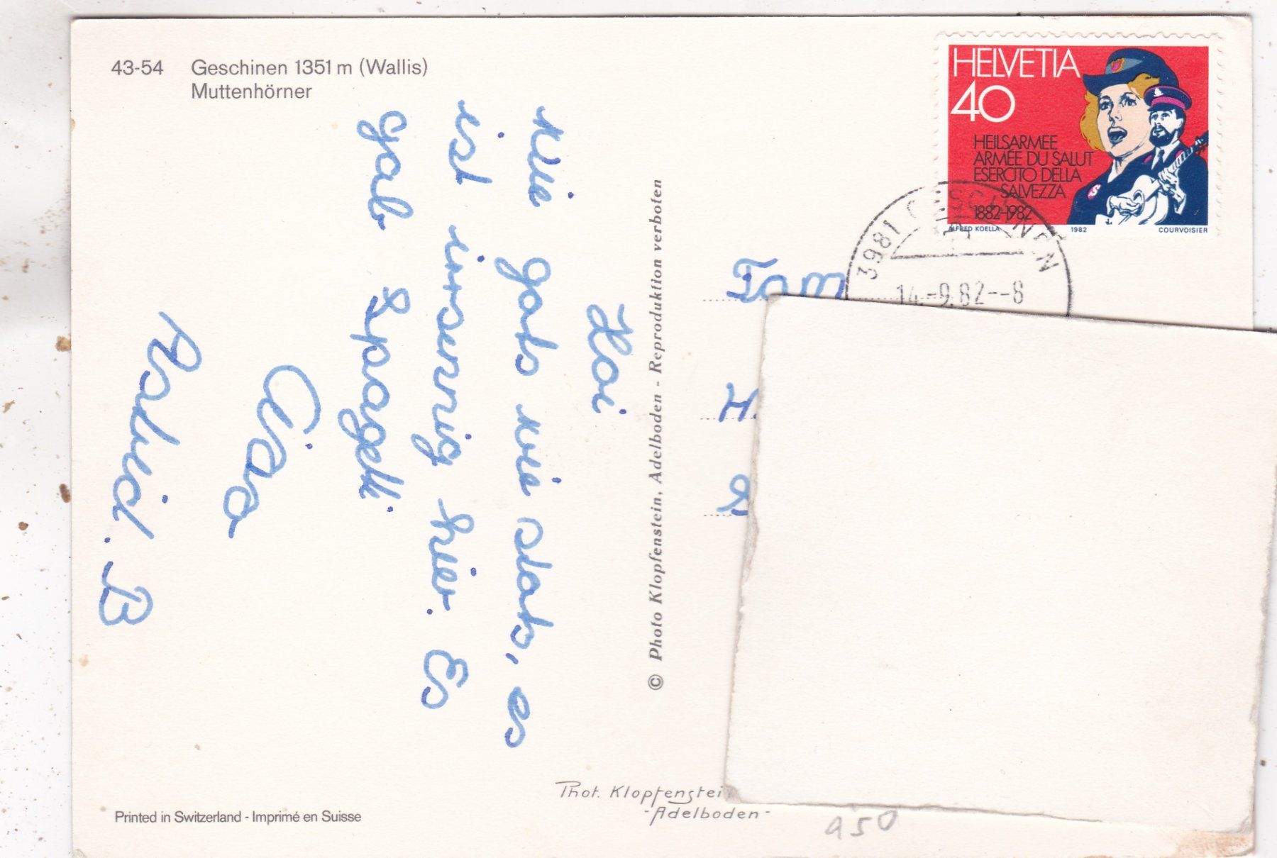 Cartoline postali: Geschinen Muttenhörner 1982 – Usato da Herisau venduto da Lisegrat2008 1