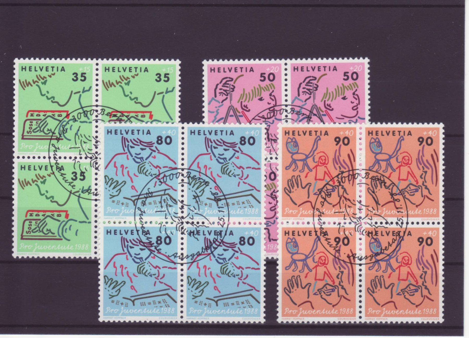 Alle Briefmarken: 1988 Pro Juventute 4er-Block Ersttag – Gebraucht aus Spiez von Crazyduck