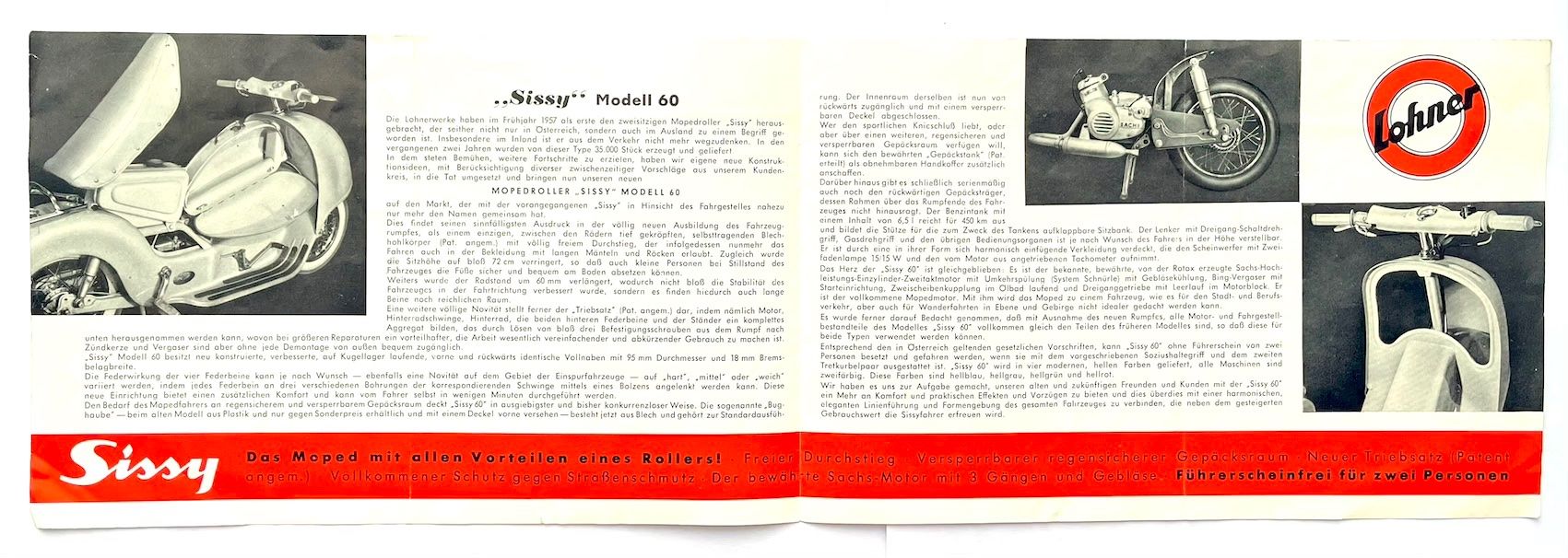 Sonstiges zum Sammeln & Seltenes: Prospekt Lohner "SISSY" Mopedroller 1957 – Gebraucht aus Burgdorf von  1