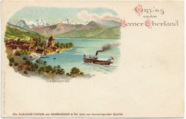 LITHO Gruss aus BernerOberland OBERHOFEN Dampfschiff