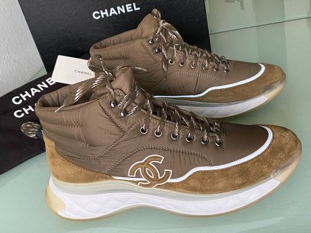 CHANEL Trail CC Logo Nylon Khaki Wildleder Sneakers 45 NEUE