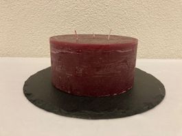 Kerze 3-Docht, bordeaux-rot Raureif, ca. 7,5 x 15 cm